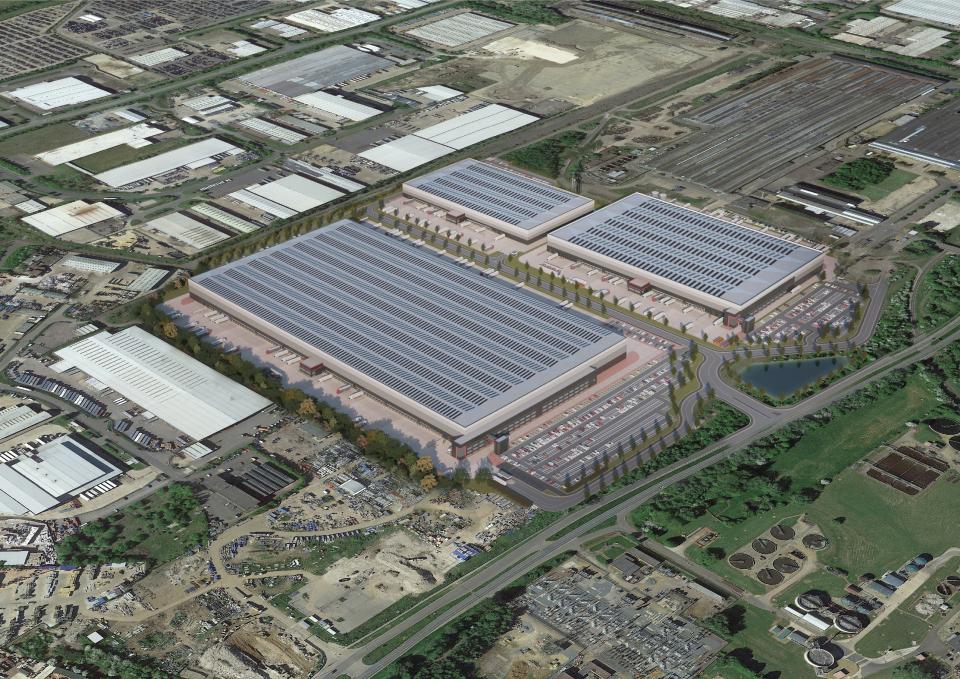 Artist's impression of what a new logistics hub could look like on the old steel site